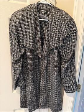 Studio I Black & White Tweed Open-Front Trench Blazer